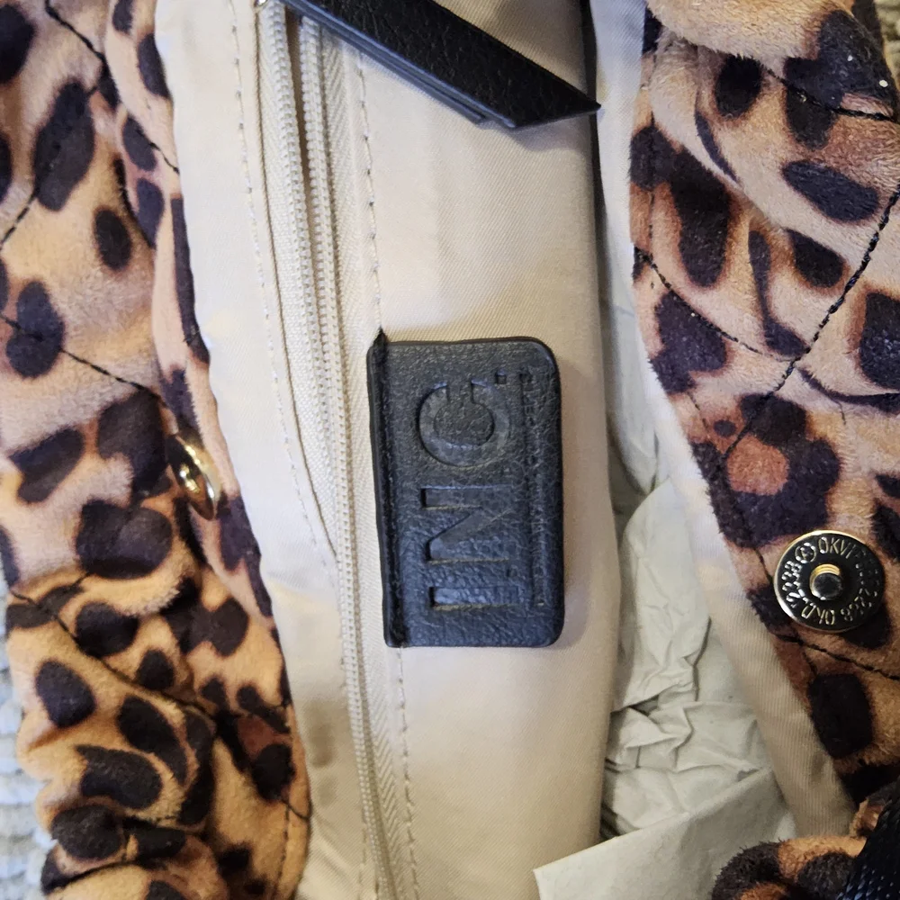 New INC International Concepts Brown and Black Crossbody Bag with Leopard Print